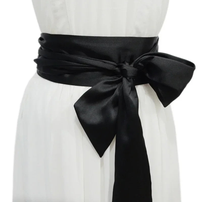 Elegant Ladies Wide Waist Belt with Bow Tie Sash
