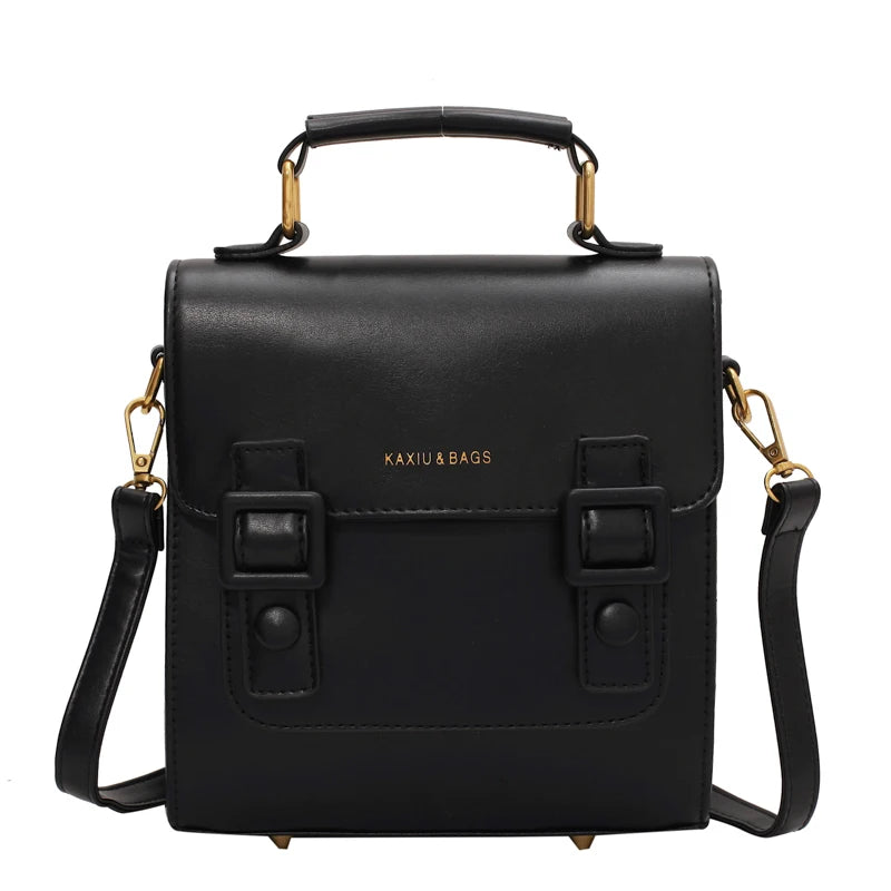 PU Leather Mini Backpack with Buckled Front Pockets - Black