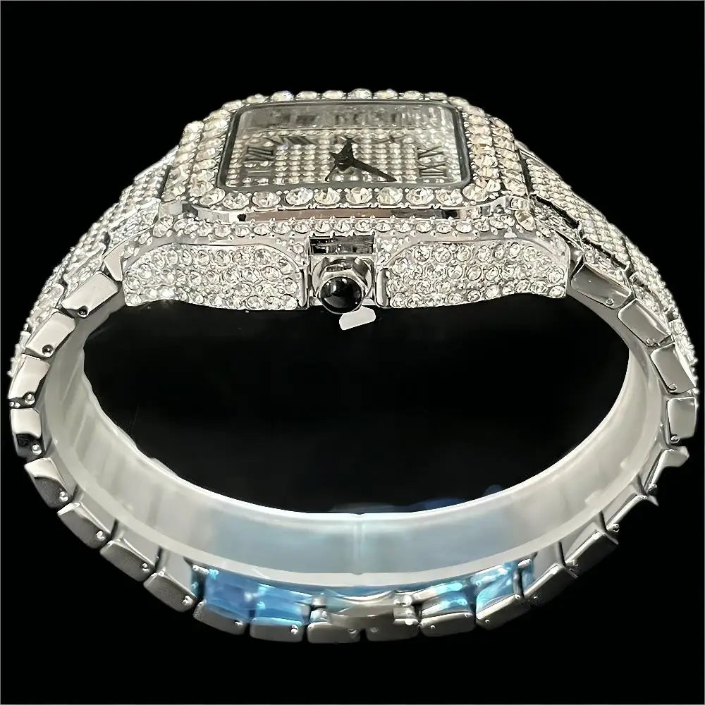 Square Dial Full Diamond Wristwatch Water Resistant