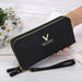 Zip Around Wallet with Tassel Strap Quilted Pattern - Black V2