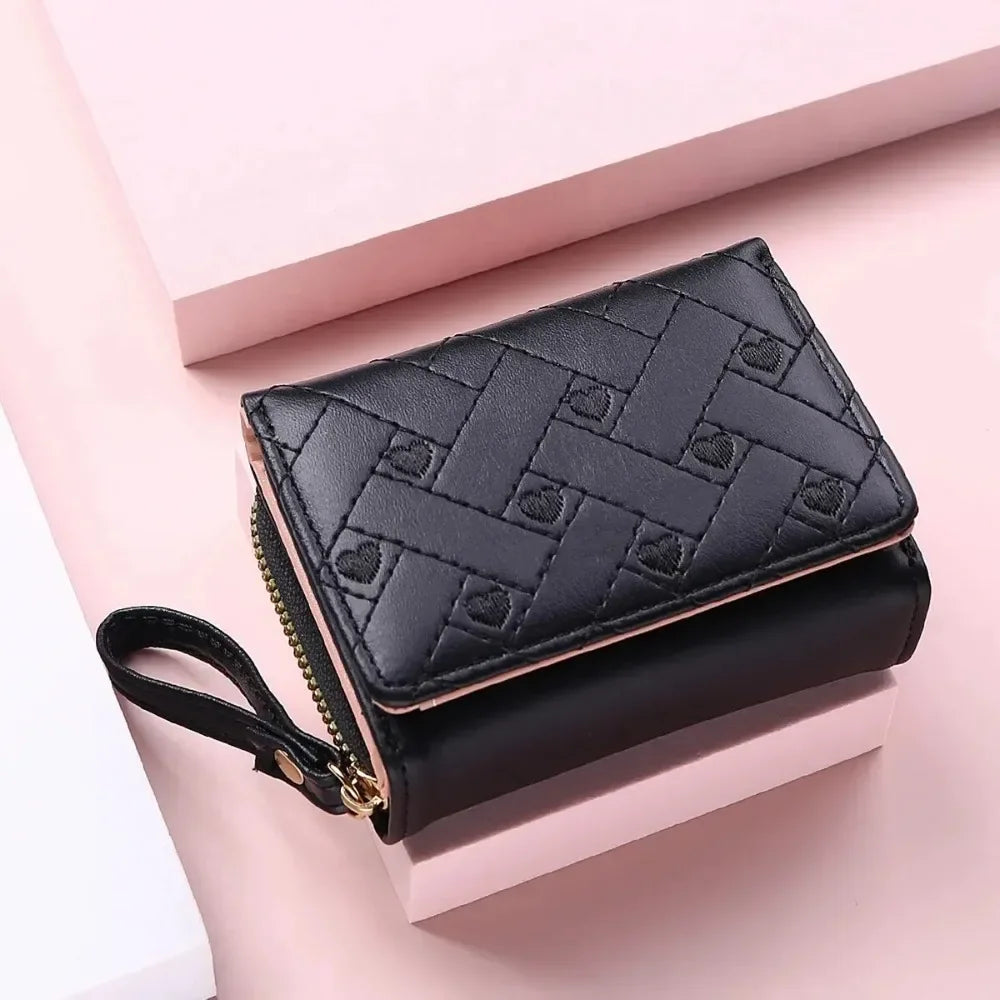 Lattice Embroidered Wallet With Zipper Wristlet Design