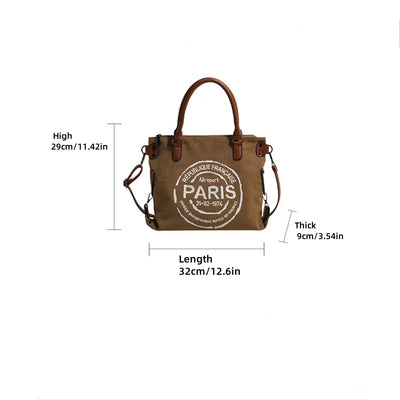 Paris Stamp Tote Bag with Convertible Carrying Strap