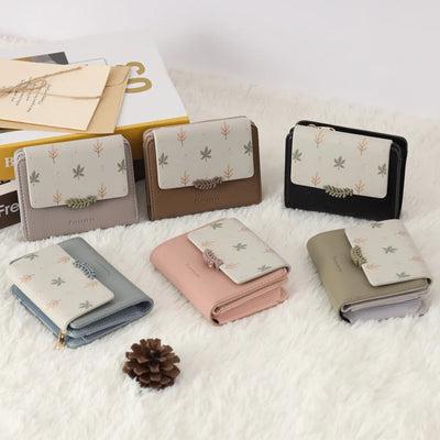 Floral Leaf Wallet with Card Holder Clasp Everyday - WO2MEN