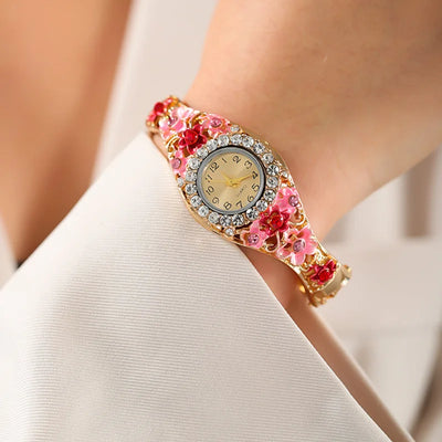 Floral Crystal Bracelet Watch for Women Jewelry