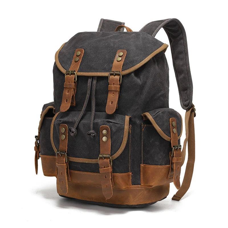 Vintage Canvas Backpack for Travel And Daily Use - Waxed Black