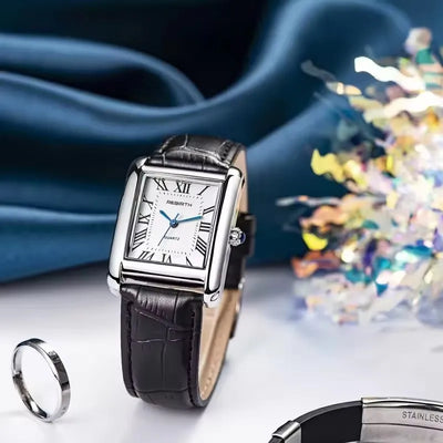 Classic Square Case Leather Strap Quartz Watch