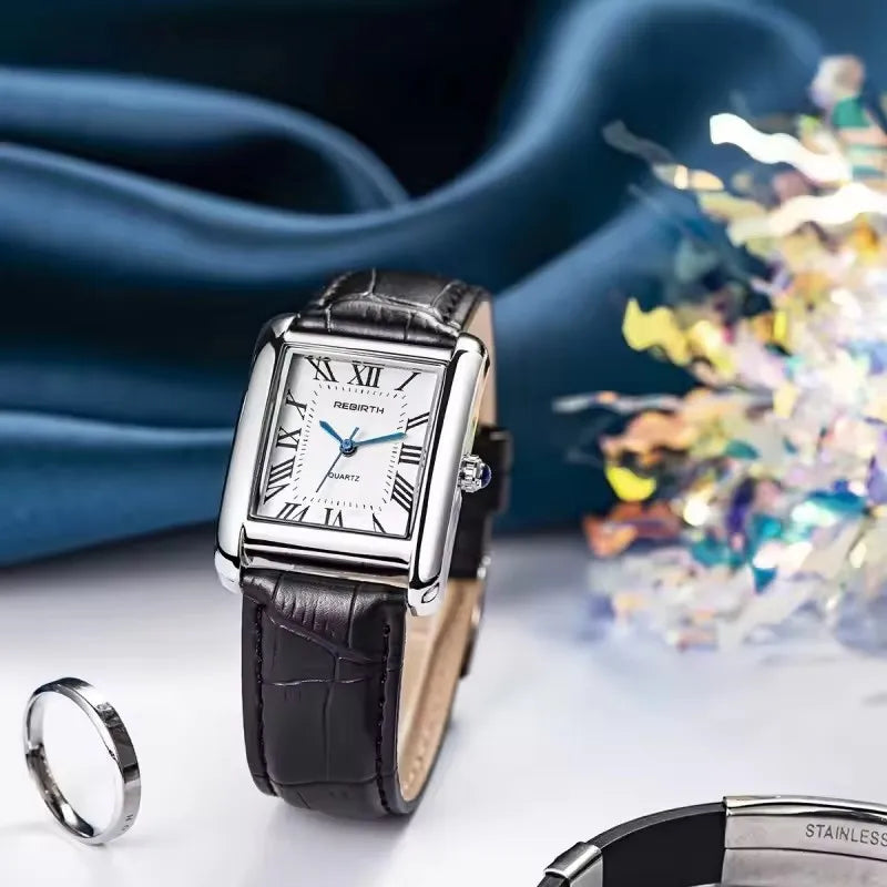 Classic Square Case Leather Strap Quartz Watch