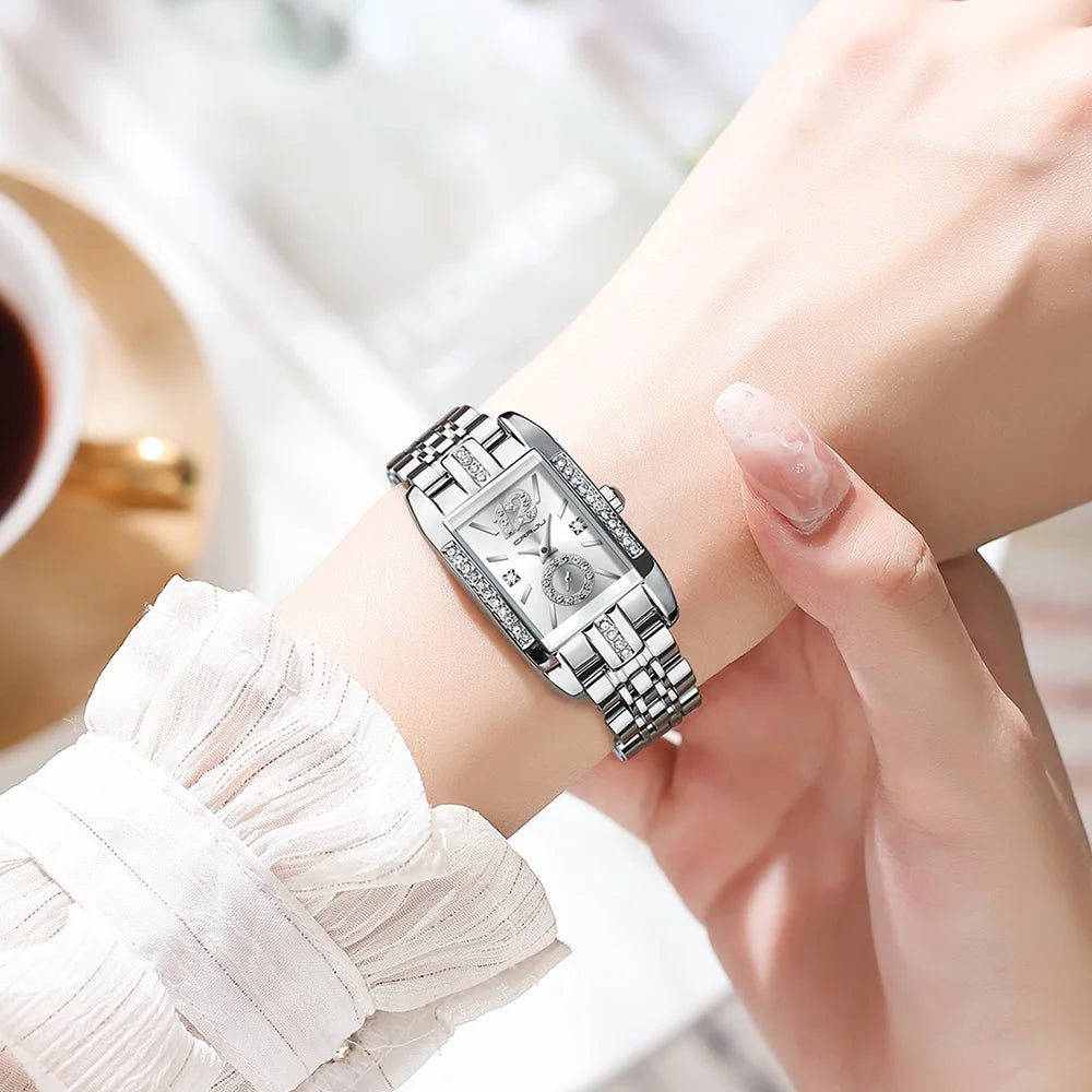 Rectangular Dial Diamond Embellished Timepiece Deluxe