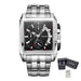 Chronograph Watch Square Dial with Calendar Date - Black Silver