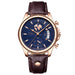 Chronograph Wristwatch World Map Dial Leather Strap - Rose Gold Blue