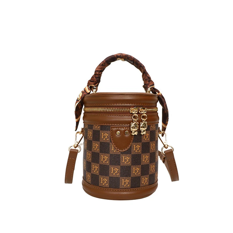 Bucket Bag With Monogram Pattern And Leather Trim Charm
