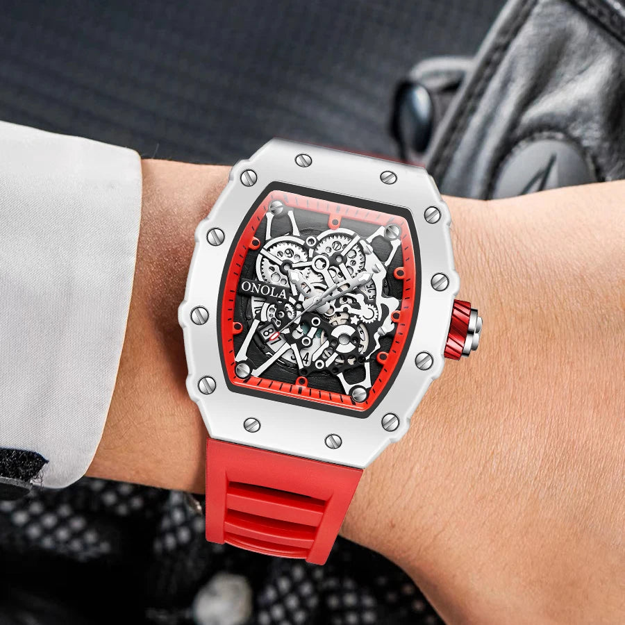 Skeleton Dial Quartz Wristwatch with Tonneau Case