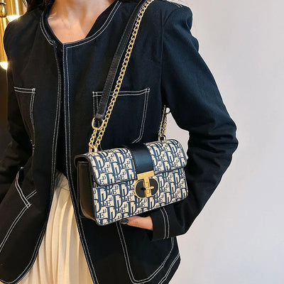 Monogram Pattern Crossbody Bag With Elegant Chain Strap