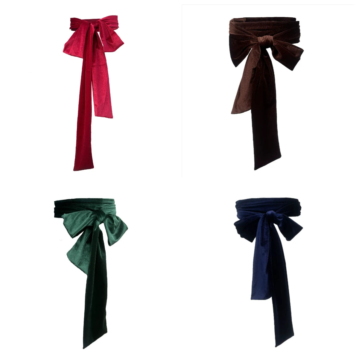 Velvet Bowknot Self Tie Waist Belt with Ribbon Ends