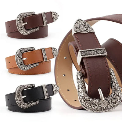 Adjustable Western Belt with Ornate Engraved Buckle
