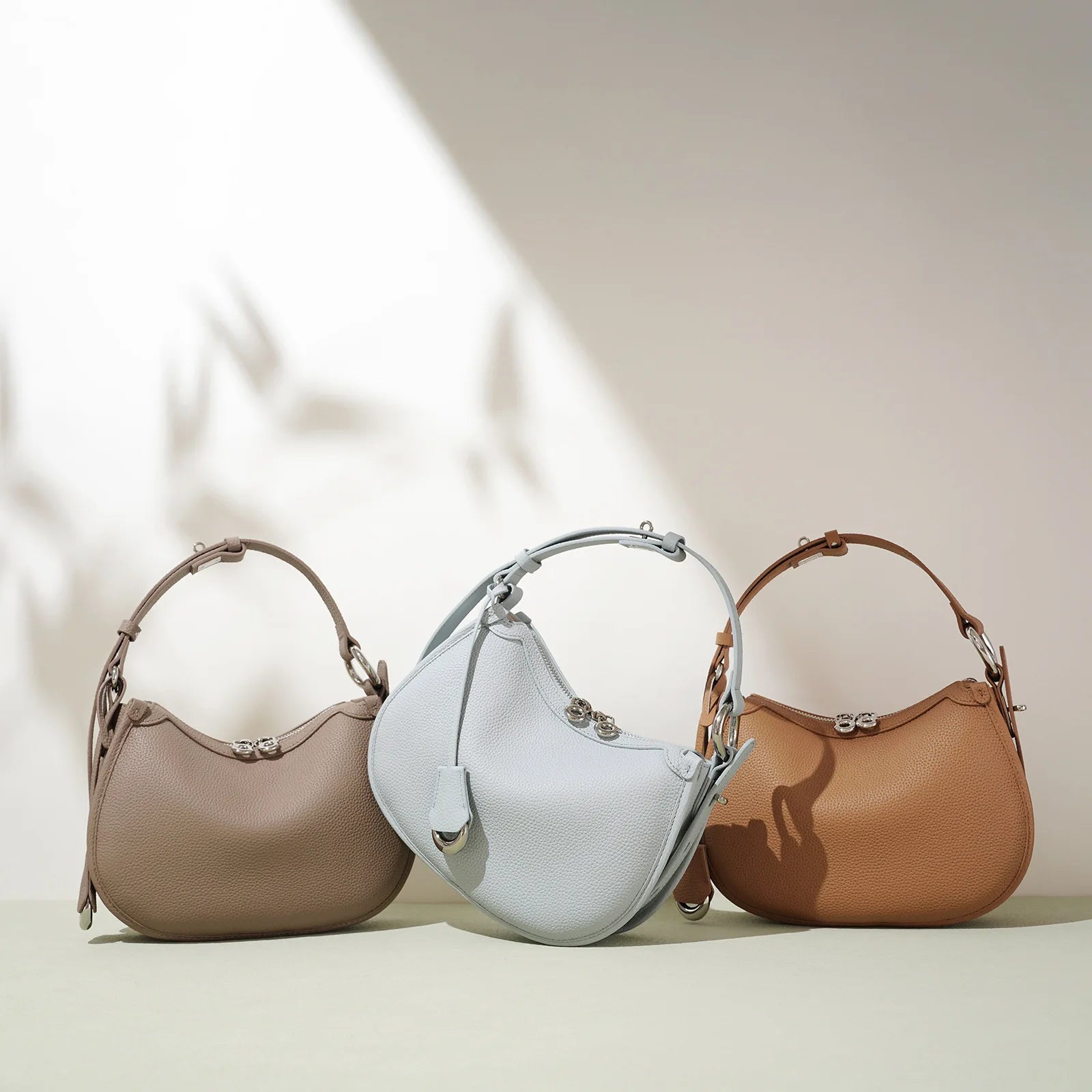 Handbag Crescent Shape Shoulder Bag with Double Zipper - WO2MEN