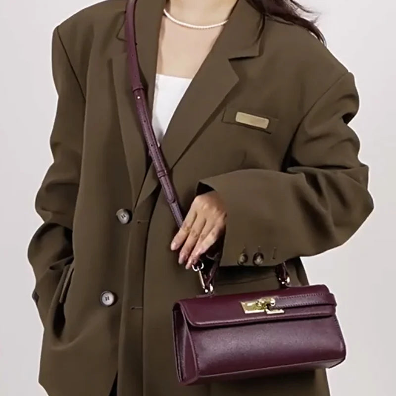 Lock Closure Rectangular Handbag with Top Handle