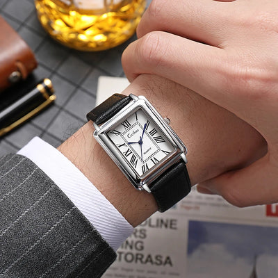 Watch Rectangular Quartz Timepiece with Textured Strap - WO2MEN