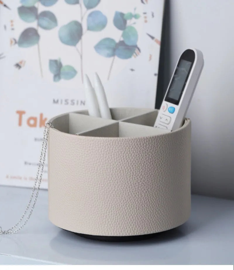 Nordic Style Rotating Leather Desktop Storage Box
