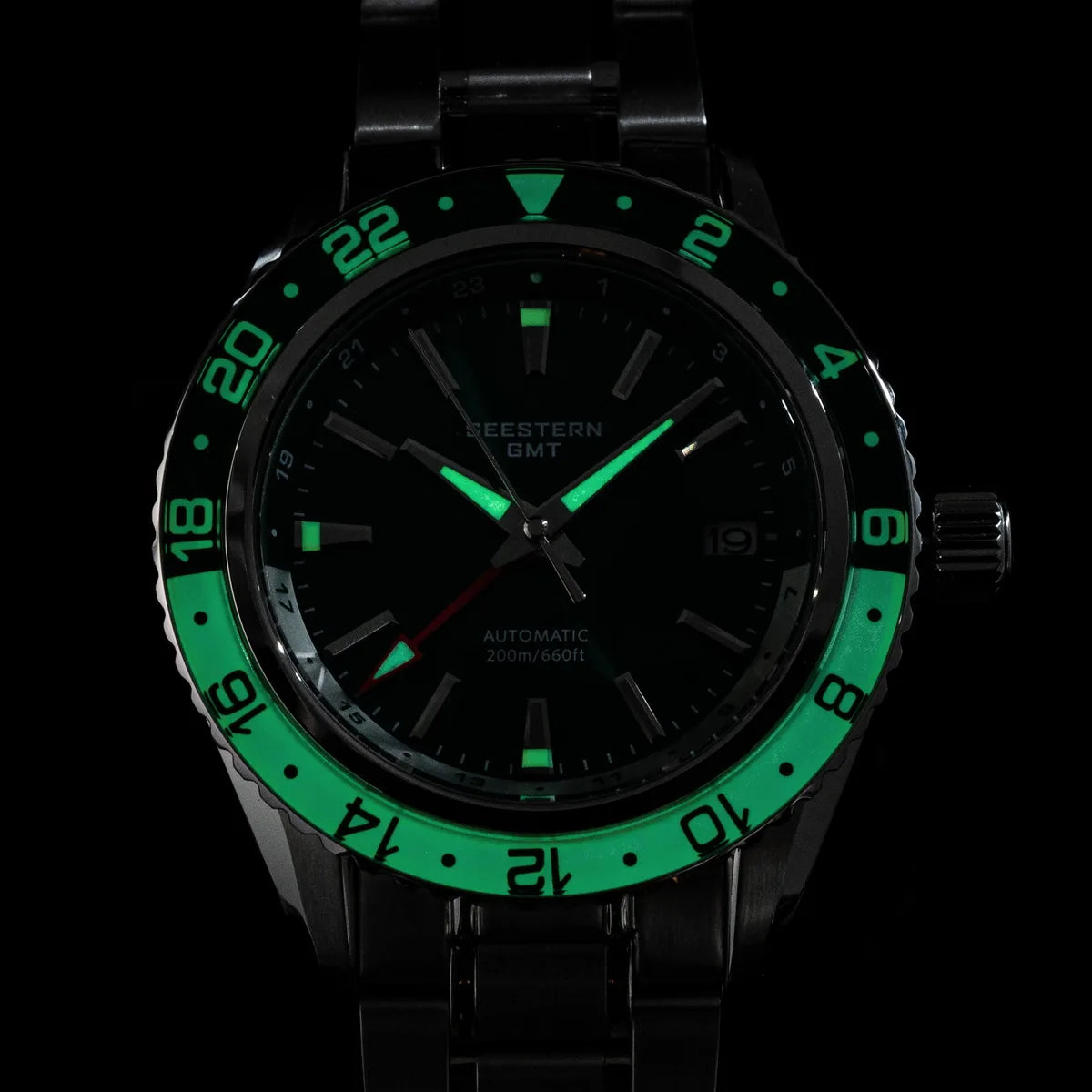 GMT Automatic Diver Watch Crystal Bezel Stainless Steel
