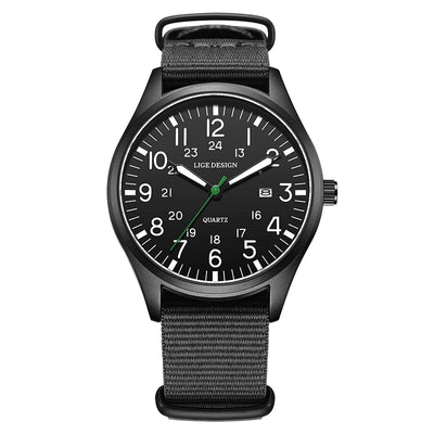 Military Style Quartz Watch with Date And Luminous - BK Nylon