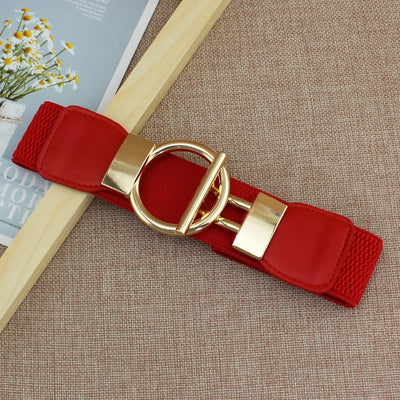 Elastic Waist Belt with Round Metal Buckle Decoration