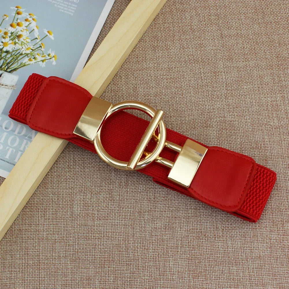 Elastic Waist Belt with Round Metal Buckle Decoration