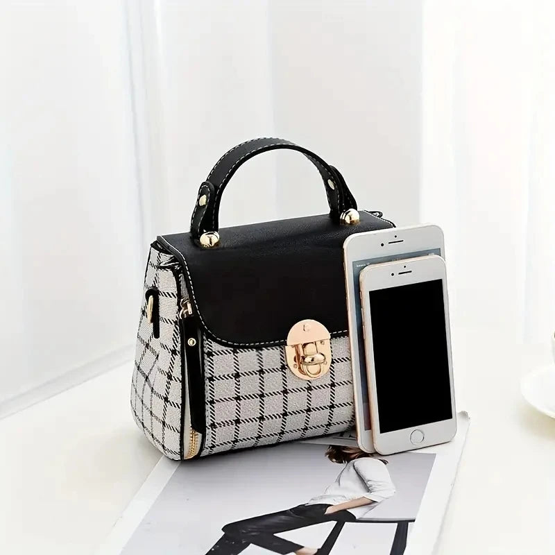 Handbag Checkered Flap Crossbody With Top Handle Strap - WO2MEN
