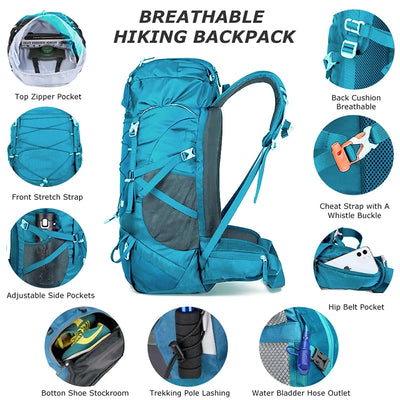 Backpack For Trekking and Hiking 50L Rain Cover Gear - WO2MEN