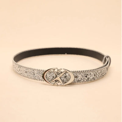 Sequin Belt with Glitter Star Buckle for Women