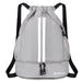 Drawstring Gym Backpack with Bottom Zipper Closure - Grey