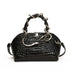 Snake Hardware Crocodile Pattern Top Handle Handbag - Black