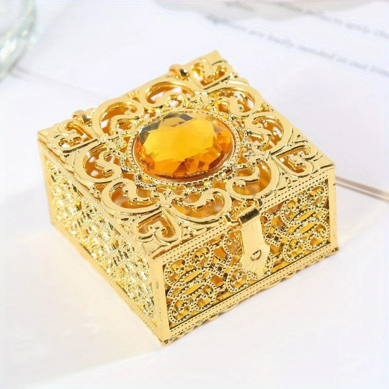 Ornate Filigree Bead Box with Jewel Top Decorative