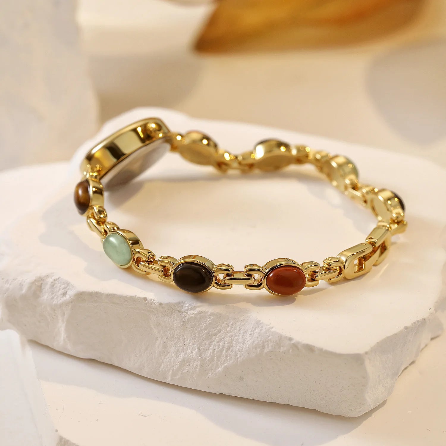 Elegant Ladies Watch Bracelet with Multicolor Beads