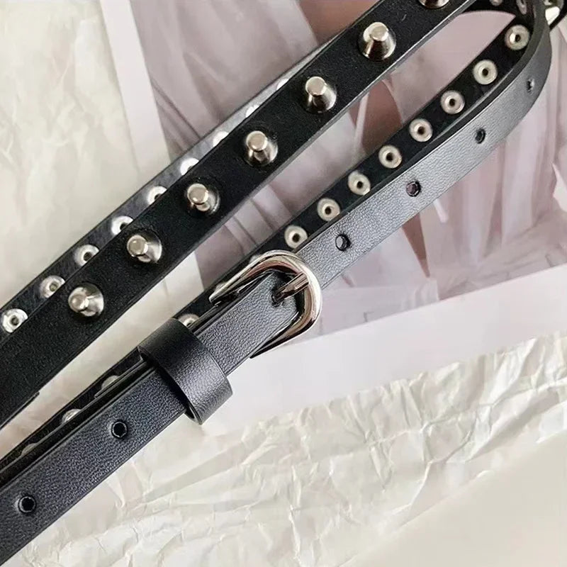 Adjustable Studded Belt with Double Strap And Loop