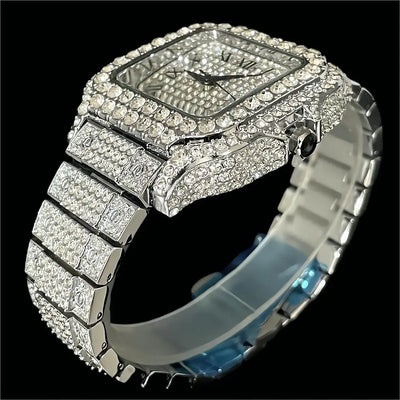 Square Dial Full Diamond Wristwatch Water Resistant