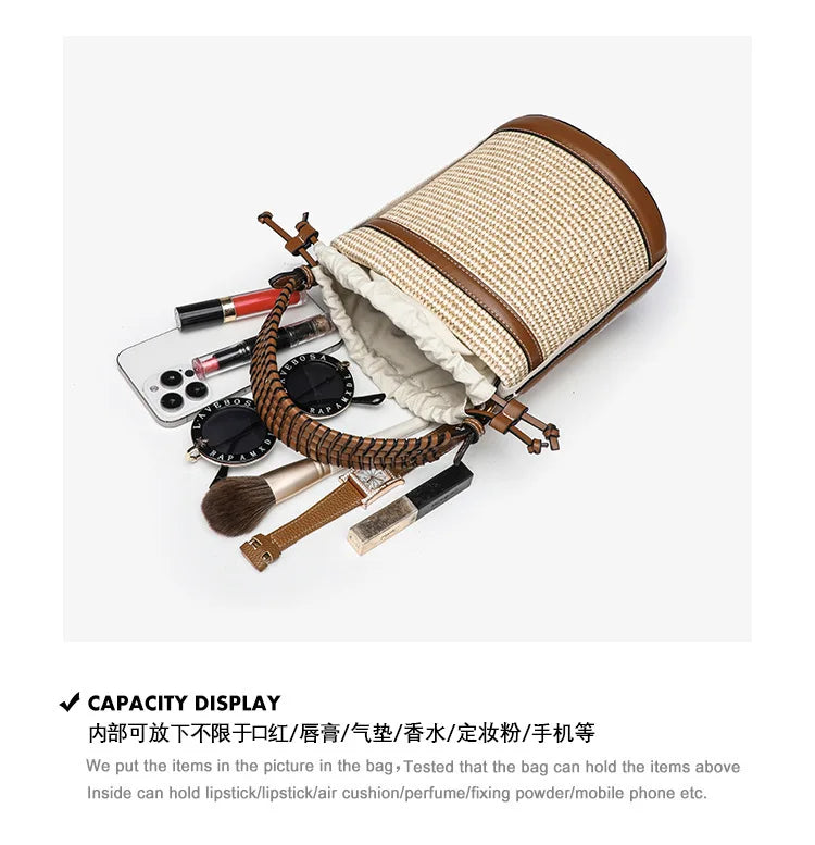 Bucket Bag with Braided Handle And Drawstring