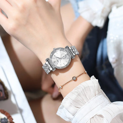 Diamond Accent Round Dial Crystal Watch With Crystals