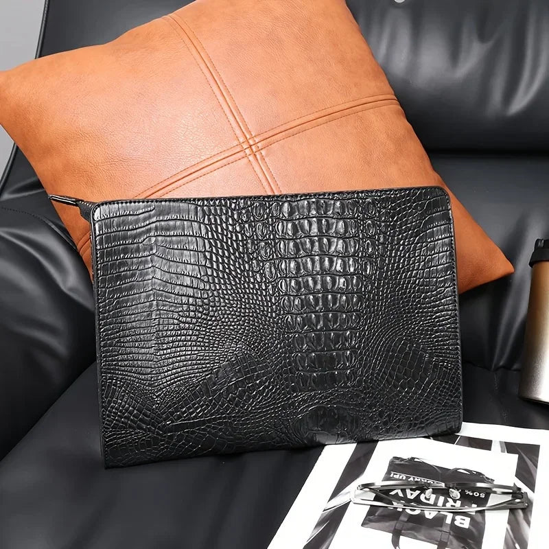 Crocodile Pattern Envelope Clutch Bag With Zipper