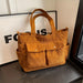 Large Capacity Corduroy Tote Bag with Front Pockets - Brown