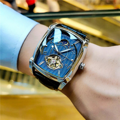 Tonneau Moon Phase Mechanical Tourbillon Skeleton Watch