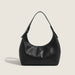 PU Leather Hobo Handbag with Zipper Shoulder Strap - Black