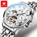 Moon Phase Mechanical Skeleton Watch With Roman Dial - Steel White