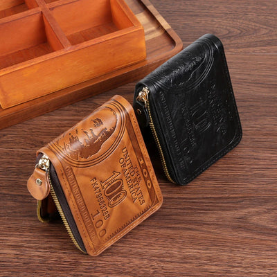 Wallet with Dollar Pattern Zipper Pocket for Daily Use - WO2MEN