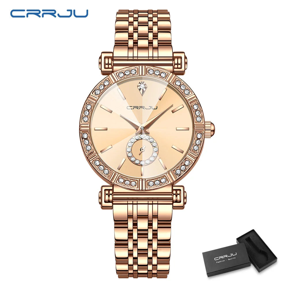 Diamond Accent Round Dial Crystal Watch With Crystals