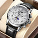 Moon Phase Chronograph Watch with Roman Numeral Dial - Silver Black