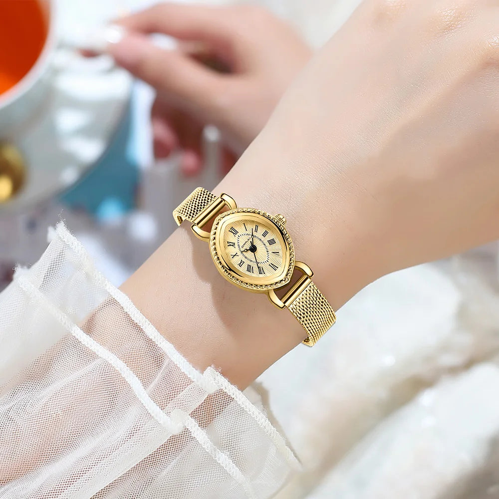 Vintage Oval Dial Mesh Delicate Bracelet Timepiece