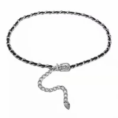 Elegant Metal Chain Belt with Tassel Clasp Premium - Silver