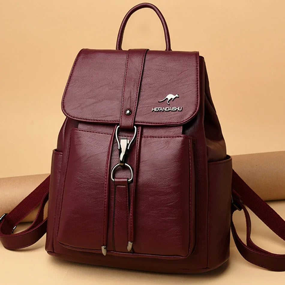 Backpack with Front Buckle Strap And Multiple Pockets
