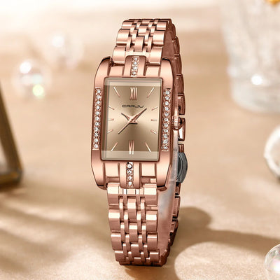 Watch Rectangular Dial Crystal Accented Bracelet Style - WO2MEN